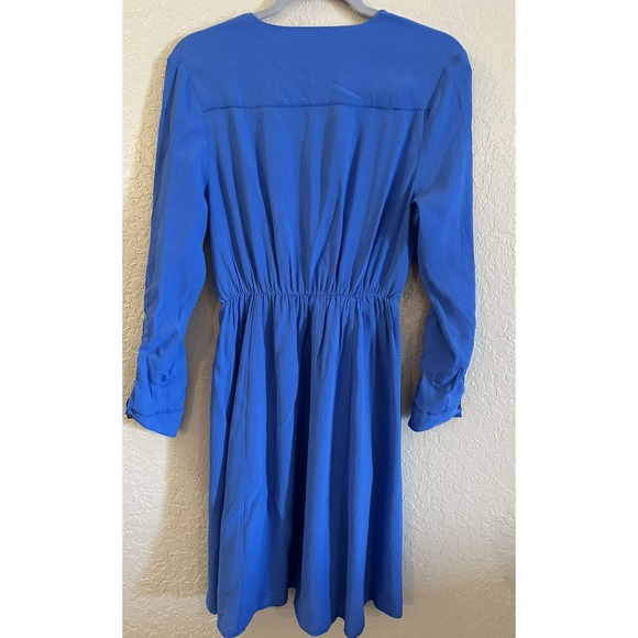Maeve XS Blue Shirt Dress Faux Wrap Anthropologie adjustable sleeves pockets #11 - Picture 4 of 9
